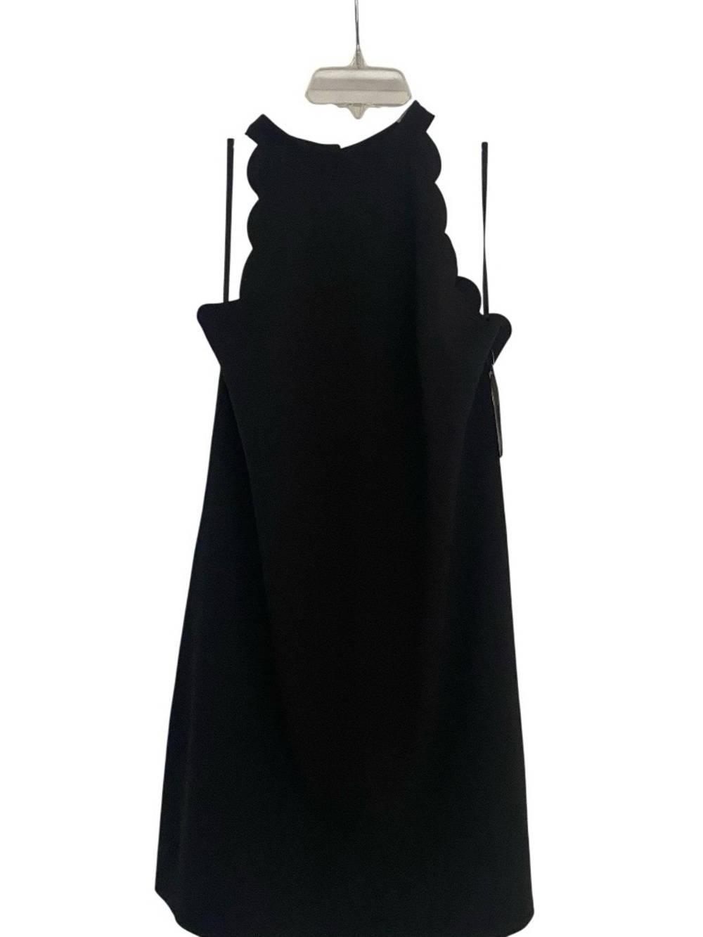 Scalloped High-Neck Mini Dress in Black